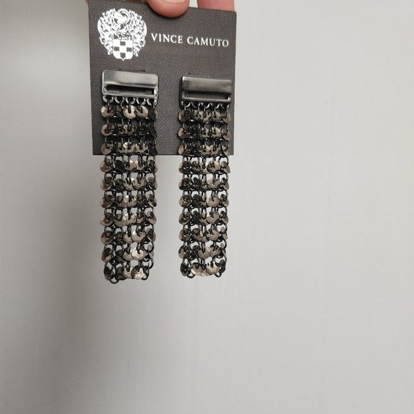 NWT Vince Camuto Sequin Earrings Hematite Black Dangle 3" Long - Picture 5 of 12